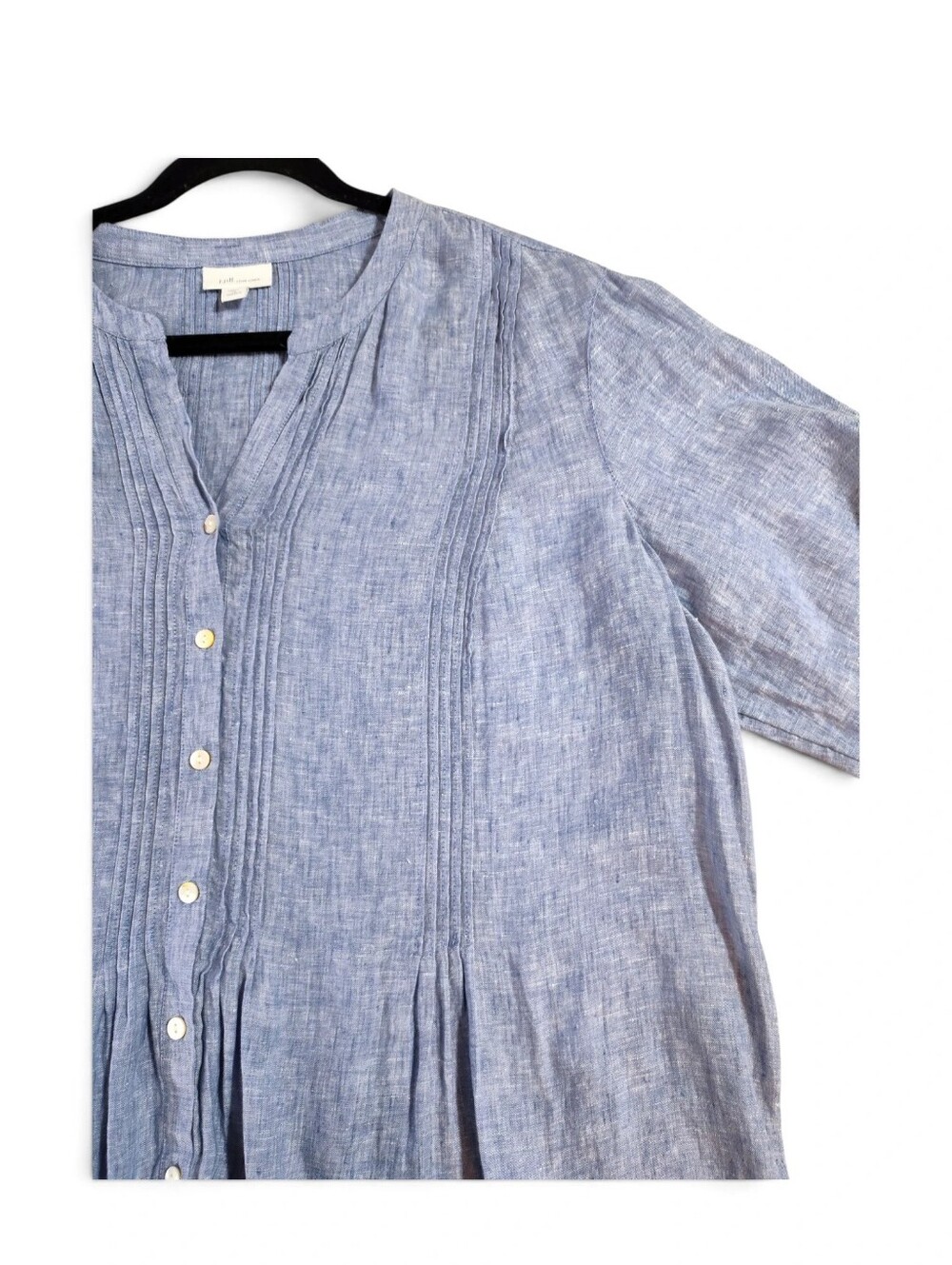 2X J.Jill Pintucked Linen Tunic Long Sleeve Womens Blue Button Up Tab-sleeve - Picture 4 of 10